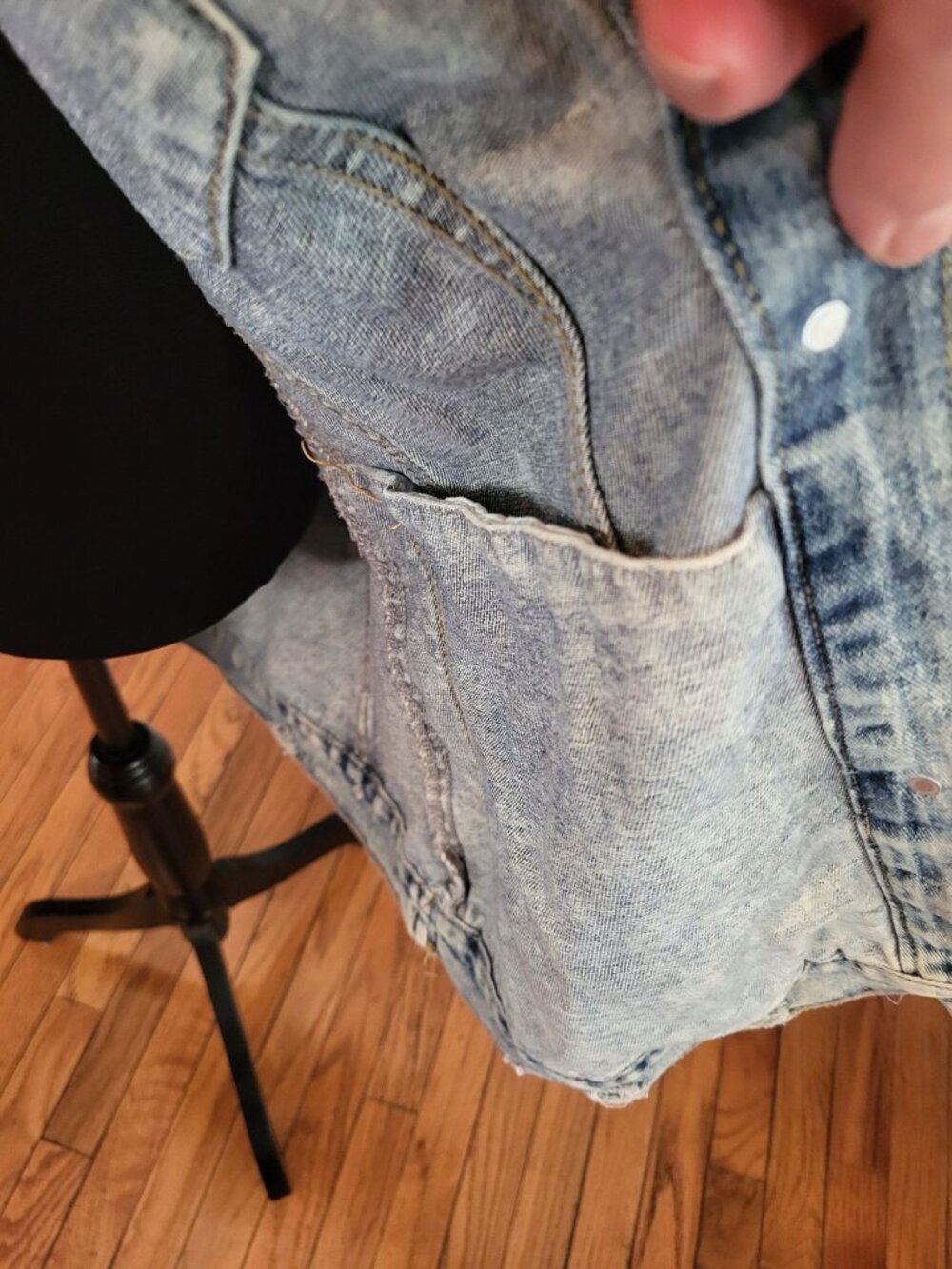Acid Washed Short Sleeve Denim Jacket Distressed L Grunge Western Streetwear - Picture 7 of 12